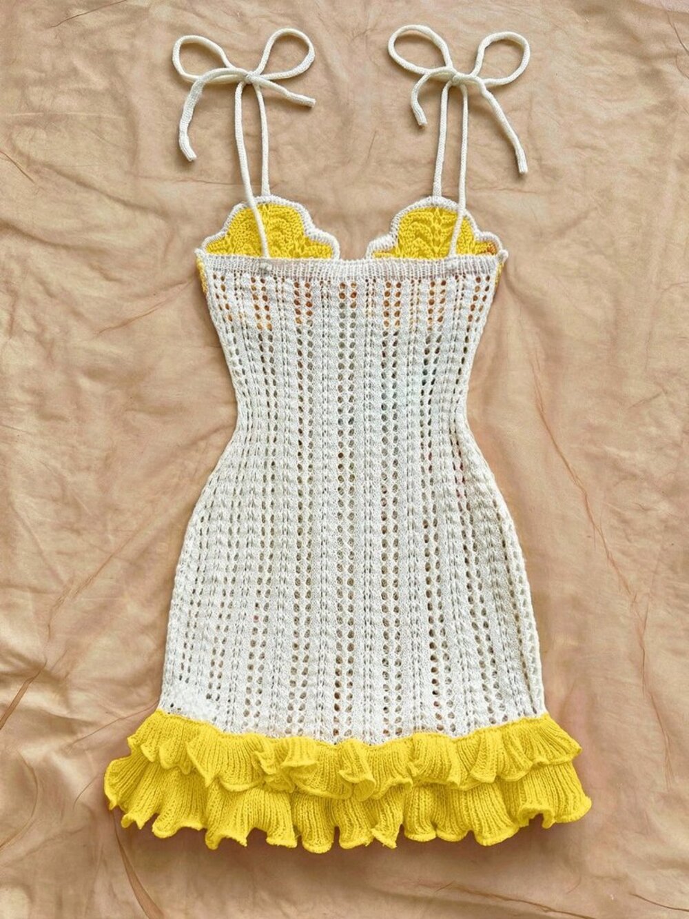 Yellow Casual Women's Cute Starfish Decor crochet Knit mini Dress - Picture 2 of 7